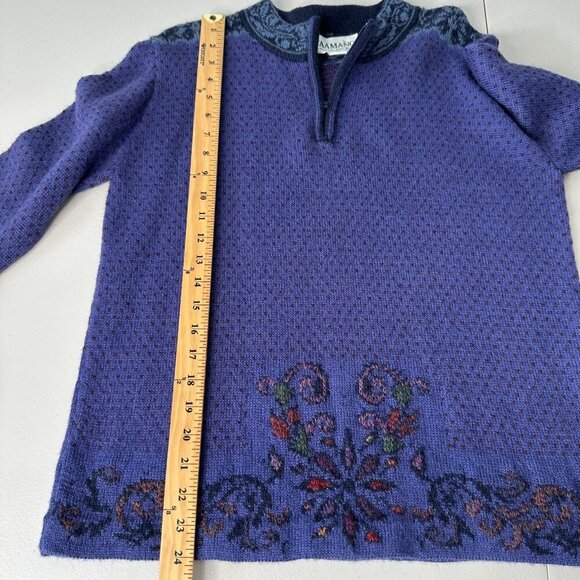 Caamano Pullover Sweater 100% Alpaca Hand Knit Peruvian Purple Floral Large - Picture 7 of 7